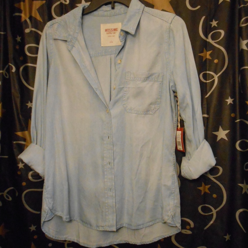 Mossimo Button Up Long Sleeve Shirt Light Blue L